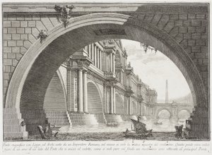 Bro dekket av loggiaer og buer av Giovanni Battista Piranesi