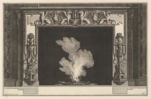 Skorsteinsstykke: Affronterte griffoner på overliggeren og kandelaber på karmene Ch. accomp..., ca. 1769. av Giovanni Battista Piranesi