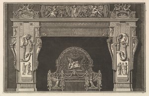 Skorstein: Frise av trofeer og bevingede seire på overliggeren, med overflødighetshorn ..., ca. 1769. av Giovanni Battista Piranesi