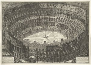 Colosseum te Roma Utsikt over det flaviske amfiteateret kjent som Colosseum (tittel på objekt) Gezichten op Roma (serietittel) Utsikt over Roma designet og gravert av Giambattista Piranesi-arkitekten Ve (nez) iano (serietittel) av Giovanni Battista Piranesi