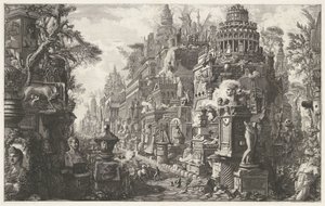 Frontispice met en fantasievoorstelling van de Via Appia Antica Frontispice av bind II av 