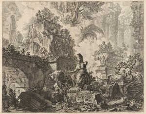 Frontispice, Fantasy of Ruins med en statue av Minerva i midten av forgrunnen, fra Vedute di Roma (Utsikt over Roma) av Giovanni-Battista Piranesi
