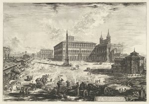Se på Lateraan te Roma med de Sint-Jan van Lateranen Utsikt over Piazza og Basilica of S. Giovanni in Laterano (tittel på objekt) Gezichten op Roma (serietittel) Utsikt over Roma designet og gravert av Giambattista Piranesi-arkitekten Ve (nez) ian av Giovanni Battista Piranesi