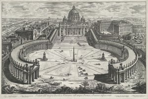 Utsikt over Petersplassen med Peterskirken i Vatikanstaten Veduta dell