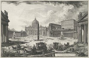 Utsikt over Petersplassen med Peterskirken i Vatikanstaten Veduta della gran Piazza e Basilica di S. Pietr (...) (tittel på objekt) Utsikt over Roma (serietittel) Vedute di Roma disegnate ed incise da Giambattista Piranesi architetto av Giovanni-Battista Piranesi