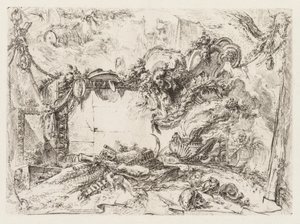 Groteschi: Ruiner med hodeskaller og en røykevase, ca. 1745-50. av Giovanni Battista Piranesi