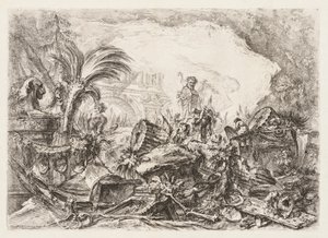 Groteschi: Ruiner med en statue av en faun og en falt søyle, ca. 1745-50. av Giovanni Battista Piranesi