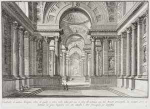 Fantastisk antikt tempel utformet i stil med dem som ble bygget til ære for gudinnen Vesta: i sentrum står det store alteret der vestalinnene bevarte den uutslokkelige hellige ilden... av Giovanni Battista Piranesi
