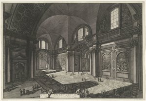 Interieur van de Santa Maria degli Angeli e dei Martiri te Roma Innvendig utsikt over kirken Madonna degli Anioli i Certosa som tidligere var hovedhallen til Diokletians bad (tittel på objekt) Gezichten op Roma (serietittel) av Giovanni Battista Piranesi