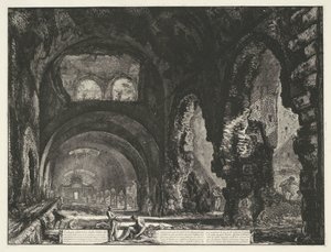 Interieur van de Tempel van Hercules Victor t og Tivoli Innvendig utsikt over Villa di Mecenate (tittel på objekt) Gezichten op Roma (serietittel) Utsikt over Roma designet og gravert av Giambattista Piranesi-arkitekten Ve (nez) iano (serietittel) av Giovanni Battista Piranesi