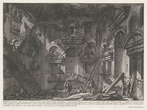 Interieur van graftombe bij Vigna Casali Interiørbilde av gravkammeret i Vigna Casali ved Porta S. Sebastiano (tittel på objekt) Archeologische vondsten in en rond Roma (serietittel) Roman Antiquities (serietittel) av Giovanni Battista Piranesi