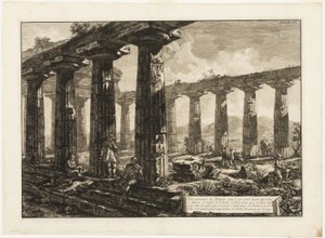 Innvendig utsikt over tempelet som antas å ha vært dedikert til Juno, fra forskjellige utsikter over Paestum av Giovanni Battista Piranesi