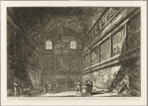 Innvendig utsikt over det gamle Bacchus-tempelet, nå kirken S. Urbano, to mil fra Roma, fra utsikt over Roma av Giovanni-Battista Piranesi