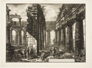 Innvendig visning av restene av en av pronaoiene til Temple of Neptun som vender mot innlandet, fra forskjellige utsikter over Paestum av Giovanni Battista Piranesi