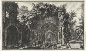Nymphaeum van Egeria ved Roma Utsikt over kilden og hulene i Egypt utenfor Porta Capena eller di S. Seb.n (...) (tittel på objekt) Gezichten op Roma (serietittel) Utsikt over Roma designet og gravert av Giambattista Piranesi-arkitekten Ve (nez) ian av Giovanni-Battista Piranesi