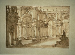 Palatial gårdsplass med en fontene av Giovanni Battista Piranesi