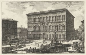 Palazzo Farnese i Roma Utsikt over Palazzo Farnese (tittel på objekt) Gezichten op Roma (serietittel) Utsikt over Roma designet og gravert av Giambattista Piranesi-arkitekten Ve (nez) iano (serietittel) av Giovanni Battista Piranesi