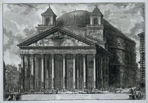 Pantheon i Roma Utsikt over Pantheon of Agrippa i dag Church of S. Maria ad Martyres (tittel på objekt) Gezichten op Roma (serietittel) Utsikt over Roma designet og gravert av Giambattista Piranesi-arkitekten Ve (nez) iano (serietittel) av Giovanni Battista Piranesi