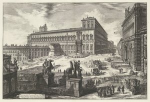 Piazza del Quirinale te Roma Utsikt over Piazza di Monte Cavallo (tittel på objekt) Gezichten op Roma (serietittel) Utsikt over Roma designet og gravert av Giambattista Piranesi-arkitekten Ve (nez) iano (serietittel) av Giovanni Battista Piranesi
