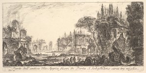 Plate 19: En del av den gamle Appia-veien omtrent tre mil utenfor Porta S. Sebastiano..., ca. 1748. av Giovanni Battista Piranesi