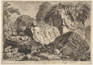 Plate 7: Oldtidsalter hvor ofringer ble utført i antikken, omgitt av andre..., 1743. av Giovanni Battista Piranesi
