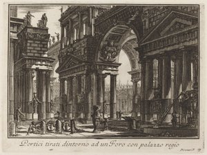 Portikoer tegnet rundt et forum med et kongelig palass av Giovanni Battista Piranesi