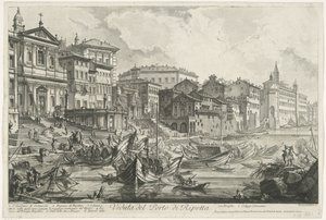 Havnen i Ripetta te Roma Utsikt over havnen i Ripetta (tittel på objekt) Gezichten op Roma (serietittel) Utsikt over Roma designet og gravert av Giambattista Piranesi-arkitekten Ve (nez) iano (serietittel) av Giovanni Battista Piranesi