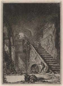 Perspektiv av trappen til vannbeskyttelsen til de nevnte husene, nevnt i plan i plate XIII med lett. G. av Giovanni Battista Piranesi