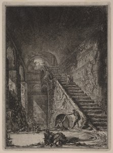 Perspektiv av trappen til vannreservoaret ved de allerede nevnte boligene, angitt på planen i tavle XIII med bokstaven G. av Giovanni Battista Piranesi