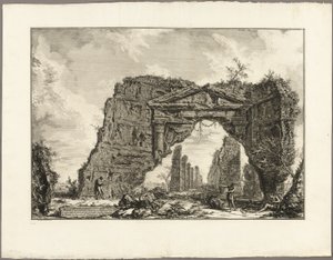 Rester av en overbygd portiko, eller en kryptoportikus, i en villa i Domitian, fem mil utenfor Roma på Frascati-veien, fra utsikt over Roma av Giovanni Battista Piranesi