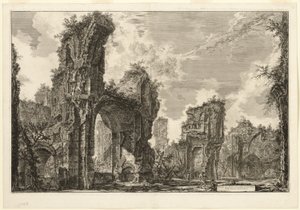 Ruinene av Xystus [en lang åpen portiko brukt til atletiske øvelser], den sentrale hallen til Antonine Baths [The Baths of Caracalla], fra utsikt over Roma av Giovanni-Battista Piranesi
