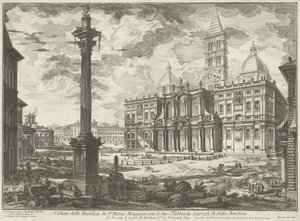 Santa Maria Maggiore i Roma Utsikt over basilikaen Santa Maria Maggiore med de to sidefabrikkene til nevnte basilika (tittel på objektet) Gezichten op Roma (serietittel) Utsikt over Roma designet og gravert av Giambattista Piranesi-arkitekten Ve (nez) ia av Giovanni Battista Piranesi