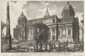 Santa Maria Maggiore i Roma Utsikt over bakfasaden til basilikaen S. Maria Maggiore (tittel på objekt) Gezichten op Roma (serietittel) Utsikt over Roma designet og gravert av Giambattista Piranesi-arkitekten Ve (nez) iano (serietittel) av Giovanni Battista Piranesi