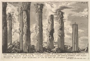 Syv søyler av Juturna-tempelet med korintiske hovedsteder. . . Sette kolon..., 1700-tallet. av Giovanni Battista Piranesi