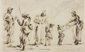 Ark med skisser: Seks figurer av Giovanni Battista Piranesi