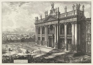 Sint-Jan van Lateranen te Roma Utsikt over fasaden til basilikaen S. Giovanni Laterano (...) (tittel på objekt) Gezichten op Roma (serietittel) Utsikt over Roma designet og gravert av Giambattista Piranesi-arkitekten Ve (nez) iano (serietittel) av Giovanni Battista Piranesi