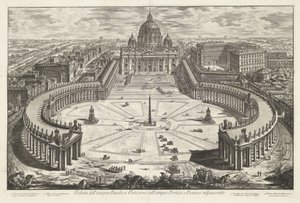 Sint-Pietersplein med de Sint-Pietersbasiliek te Vaticaanstad Utsikt over den berømte Vatikanbasilikaen med sin store portiko og tilstøtende Piazza (tittel på objektet) Gezichten op Roma (serietittel) Utsikt over Roma designet og gravert av Giambattista Pi