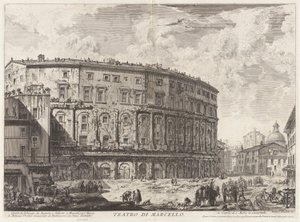 Marcellus teater. Denne bygningen ble bygget av Augustus, og dedikert til hans nevø Marcellus), fra Vedute di Roma (Utsikt over Roma) av Giovanni Battista Piranesi