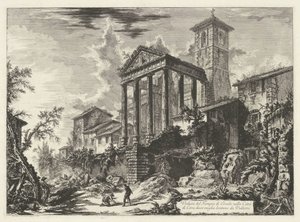 Tempel van Hercules te Cori Utsikt over Hercules-tempelet i byen Cora, ti mil unna Velletri (tittel på objekt) Gezichten op Roma (serietittel) Utsikt over Roma designet og gravert av Giambattista Piranesi-arkitekten Ve (nez) iano (serie t av Giovanni Battista Piranesi