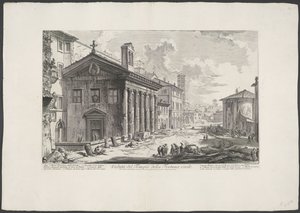 Tempel van Portunus te Roma Utsikt over Temple of Manly Fortune (tittel på objekt) Gezichten op Roma (serietittel) Utsikt over Roma designet og gravert av Giambattista Piranesi-arkitekten Ve (nez) iano (serietittel) av Giovanni Battista Piranesi
