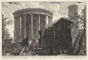 Tempel van Vesta en de Tempel van de Tiburtijnse Sibille i Tivoli Utsikt over sibyllens tempel i Tivoli (tittel på objekt) Gezichten op Roma (serietittel) Utsikt over Roma tegnet og gravert av Giambattista Piranesi-arkitekten Ve(nez)iano (serier) ti av Giovanni Battista Piranesi