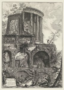 Tempel van Vesta t og Tivoli En annen utsikt over Sibyltempelet i Tivoli (tittel på objekt) Gezichten op Roma (serietittel) Utsikt over Roma designet og gravert av Giambattista Piranesi-arkitekten Ve (nez) iano (serietittel) av Giovanni Battista Piranesi