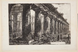 Neptuntempelet i Paestum, sett fra siden og tegnet større enn på den første tavlen av Giovanni Battista Piranesi