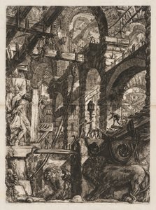 The Prisons: A Perspective of Roman Arches, with Two Lions Carved in Relief..., 1745-50. av Giovanni Battista Piranesi