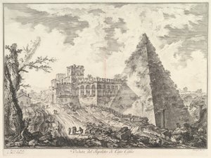 Die Pyramide des Caius Cestius mit der Porta S. Paolo und angrenzender Straße Veduta del S..., ca. 1755
