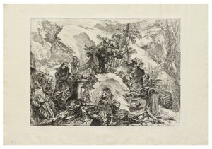 Skjelettene, ca. 1748 (etsing med gravering, tørrpunkt og polering på kremfarget papir) av Giovanni Battista Piranesi