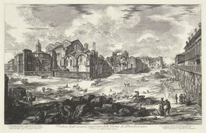 Thermen van Diocletianus te Roma Utsikt over de øvre restene av Dioclaziano-badene (tittel på objekt) Gezichten op Roma (serietittel) Utsikt over Roma designet og gravert av Giambattista Piranesi-arkitekten Ve (nez) iano (serietittel) av Giovanni Battista Piranesi