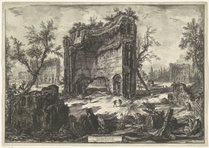 Thermen van Trajanus te Roma Utsikt over restene av fabrikkene i andre etasje i Terme di Tito (tittel på objekt) Gezichten op Roma (serietittel) Utsikt over Roma designet og gravert av Giambattista Piranesi-arkitekten Ve (nez) iano (serietittel) av Giovanni Battista Piranesi