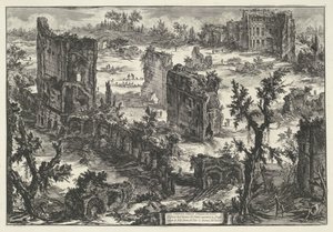 Thermen van Trajanus te Roma Utsikt over Terme di Tito (...) (tittel på objekt) Gezichten op Roma (serietittel) Utsikt over Roma designet og gravert av Giambattista Piranesi-arkitekten Ve (nez) iano (serietittel) av Giovanni Battista Piranesi