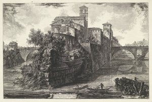 Tibereiland te Roma Utsikt over Tiberøya (tittel på objekt) Gezichten op Roma (serietittel) Utsikt over Roma designet og gravert av Giambattista Piranesi-arkitekten Ve (nez) iano (serietittel) av Giovanni Battista Piranesi